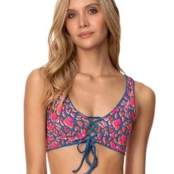 Maaji Prussian Blue Allure Long Line Triangle Bikini Top Swim