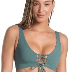 Maaji Eucalyptus Green Allure Long Line Triangle Bikini Top Swim