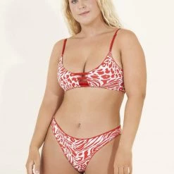 Maaji Red Camellia Praia Sporty Bralette Bikini Top Swim