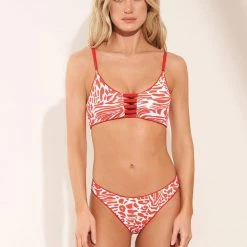 Maaji Red Camellia Praia Sporty Bralette Bikini Top Swim