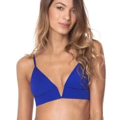 Maaji Azure Blue Parade Long Line Triangle Bikini Top Swim