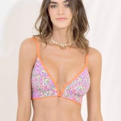 Maaji Popsicle Orange Parade Long Line Triangle Bikini Top Swim