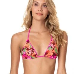 Maaji Heritage Fuchsia Balmy Reversible Sliding Triangle Bikini Top Swim