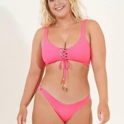 Maaji Fuchsia Dianthus Danzel Lace Up Bralette Bikini Top