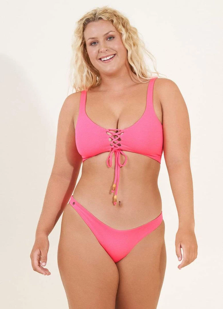 Maaji Fuchsia Dianthus Danzel Lace Up Bralette Bikini Top