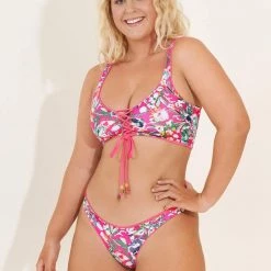Maaji Fuchsia Dianthus Danzel Lace Up Bralette Bikini Top