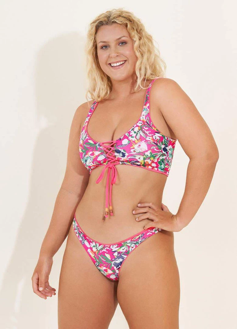 Maaji Fuchsia Dianthus Danzel Lace Up Bralette Bikini Top
