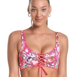 Maaji Fuchsia Dianthus Danzel Lace Up Bralette Bikini Top