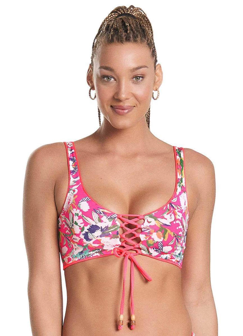 Maaji Fuchsia Dianthus Danzel Lace Up Bralette Bikini Top
