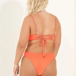 Swim Maaji Orange Poppy Criss Cross Long Line Triangle Bikini Top