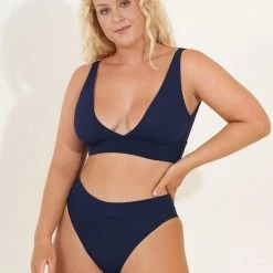 Maaji Indigo Blue Paradisus Long Line Triangle Bikini Top Swim