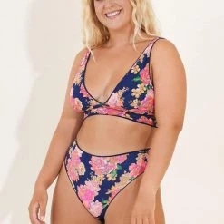 Maaji Indigo Blue Paradisus Long Line Triangle Bikini Top Swim