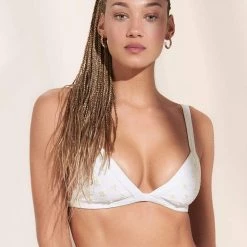 Maaji White Windflower Hyacinth Fixed Triangle Bikini Top Swim