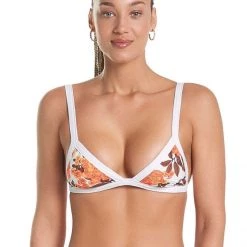 Maaji White Windflower Hyacinth Fixed Triangle Bikini Top Swim