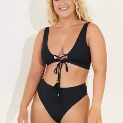 Swim Maaji Black Midnight Suzy Q High Rise/High Leg Bikini Bottom
