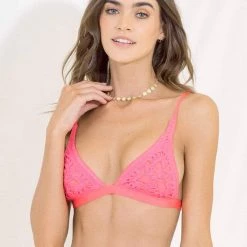 Maaji Fandango Pink Ivy Fixed Triangle Bikini Top Swim