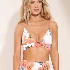Maaji Coral Peony Shine Long Line Triangle Bikini Top Swim