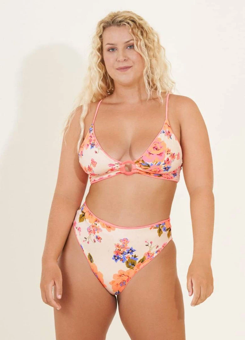 Maaji Coral Peony Shine Long Line Triangle Bikini Top Swim