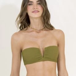 Maaji Olive Green Fliker Strapless Bandeau Bikini Top Swim