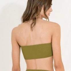 Maaji Olive Green Fliker Strapless Bandeau Bikini Top Swim